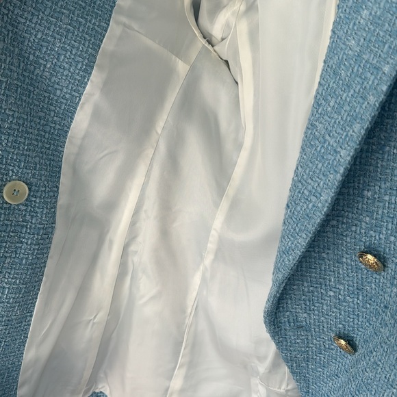 NEW ZARA LIGHT BLUE TWEED OVERSIZED DOUBLE BREASTED BLAZER GOLD BUTTONS SMALL - Picture 8 of 8